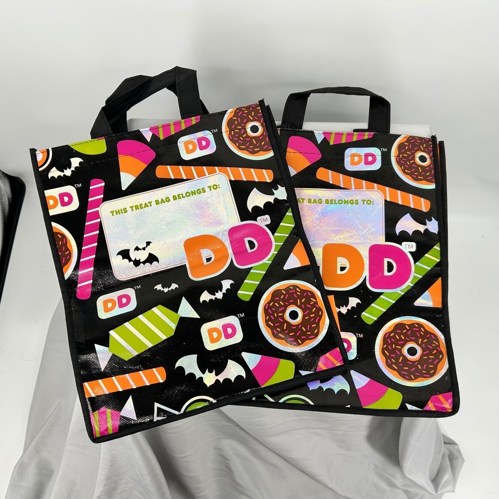 Dunkin‎ Donuts Halloween Treat Bags Reusable Trick or Treat Bags Set of 2